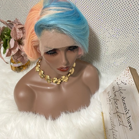 🌺 10" Rainbow Pastel 100% Human Hair Bob Wig 🌺 - Picture 6 of 8